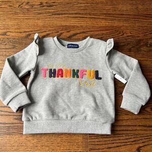 NWOT Andy & Evan Fuzzy Thankful Thanksgiving Multicolor Ruffle Sweatshirt - ~2T